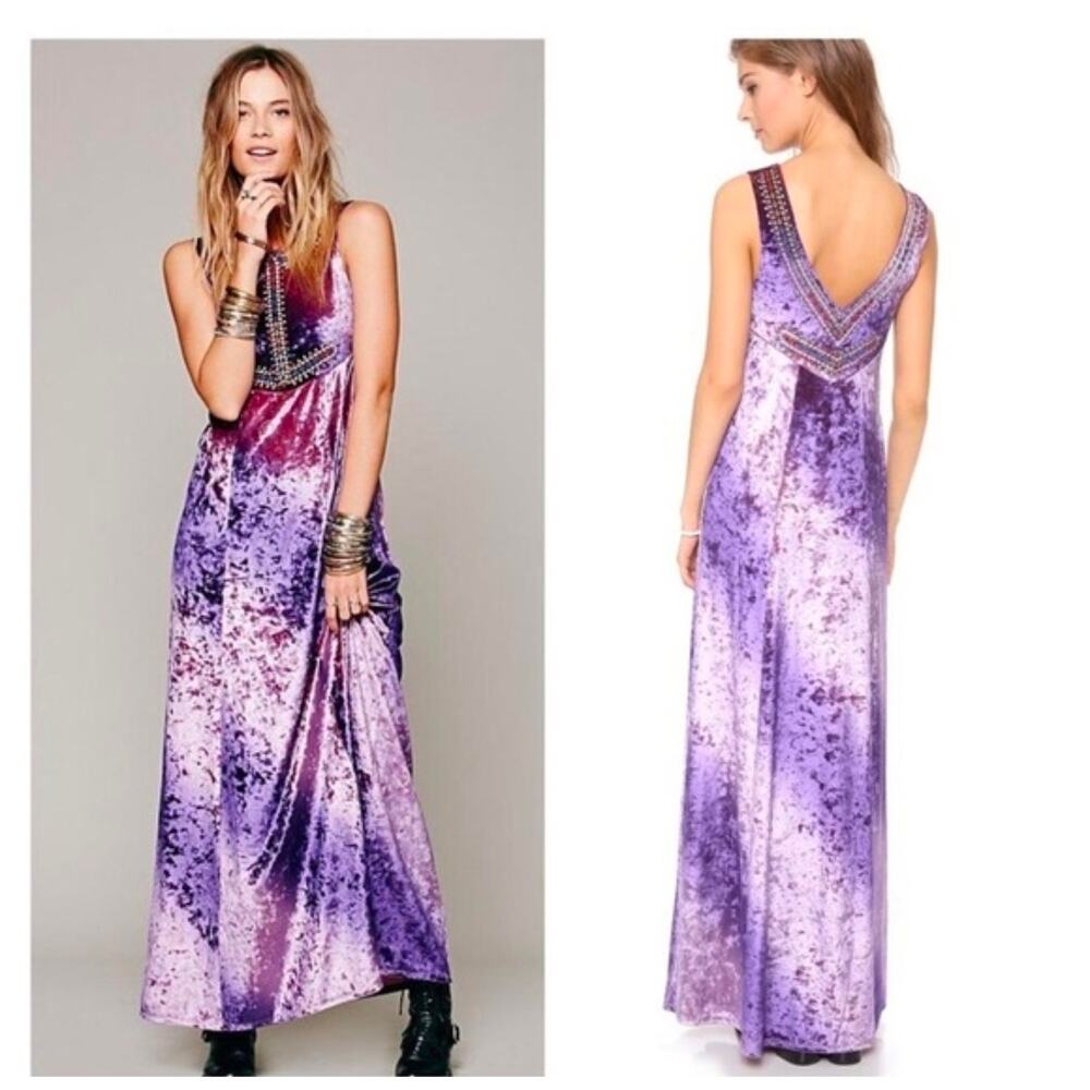 Free People $228 Reversible Chameleon Maxi Velvet Dress - Picture 4 of 13